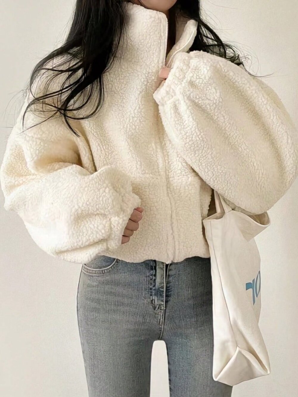 Apricot Casual Women's Elegant Zip-Up Short Teddy Coat